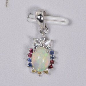 Natural Ethopian Opal w Natural Gemstone 925 Sterling Pendant #1